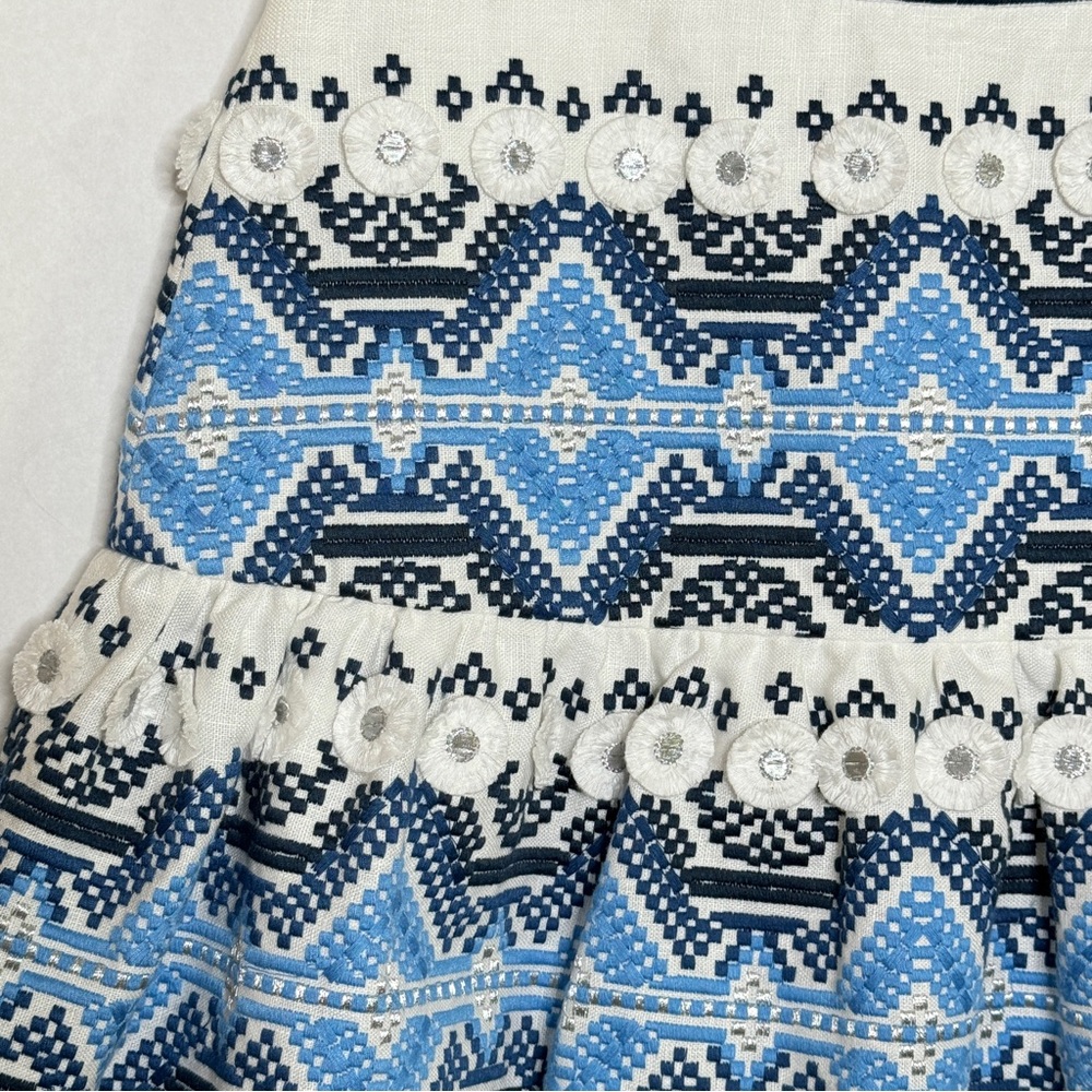 Alexis Embroidered Mini Skirt Lucille Western Scandi Boho Blue White SZ Medium - Picture 8 of 16